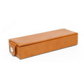 Faenza Velvet Lined Double Pen Leather Box w/ Button Closure - British Tan